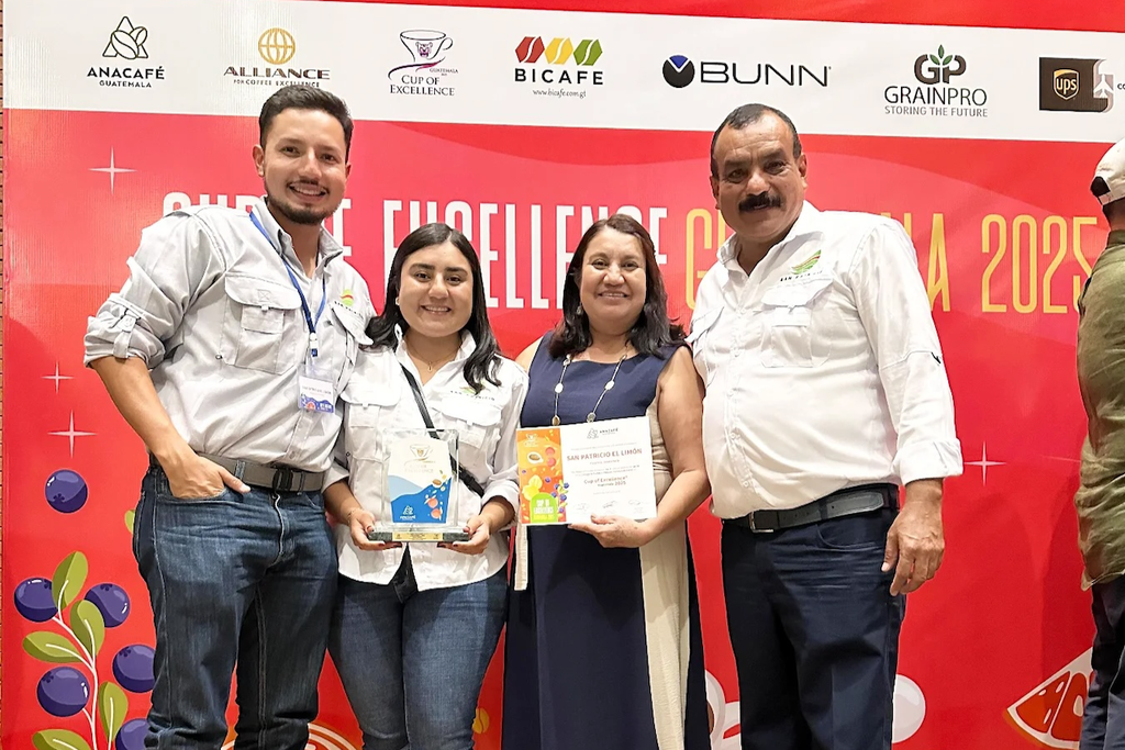 The Reyes Family receiving an award from Cup of Excellence Guatemala recognising them as one of the best coffee producers in Guatemala in 2025.