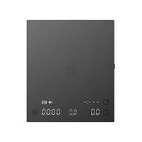 Top-down view of Timemore Basic 3.0 LED display showing timer, weight and brew ratio readout on Black Mirror screen, without protective sleeve