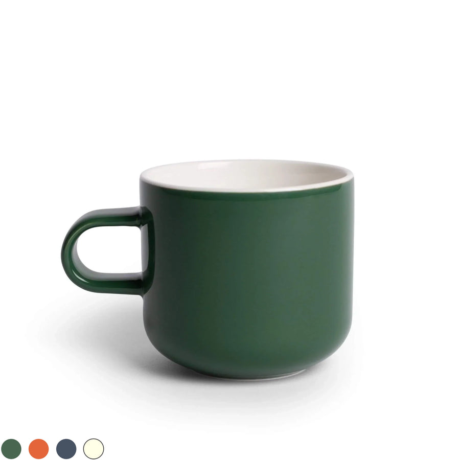 Acme Bobby Mug 300ml in Kawakawa green porcelain, shown with full colour range swatches