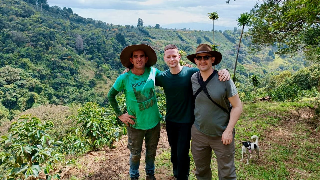 Allan, Ozone Head of eCommerce Chris Price, and Ozone Green Buyer Roland Glew, at Finca Carmela
