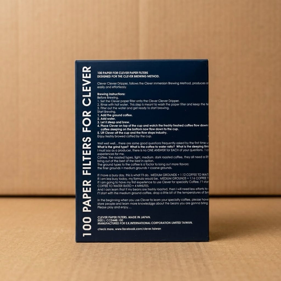 Clever Dripper Filter Papers - blue box against a cardboard background