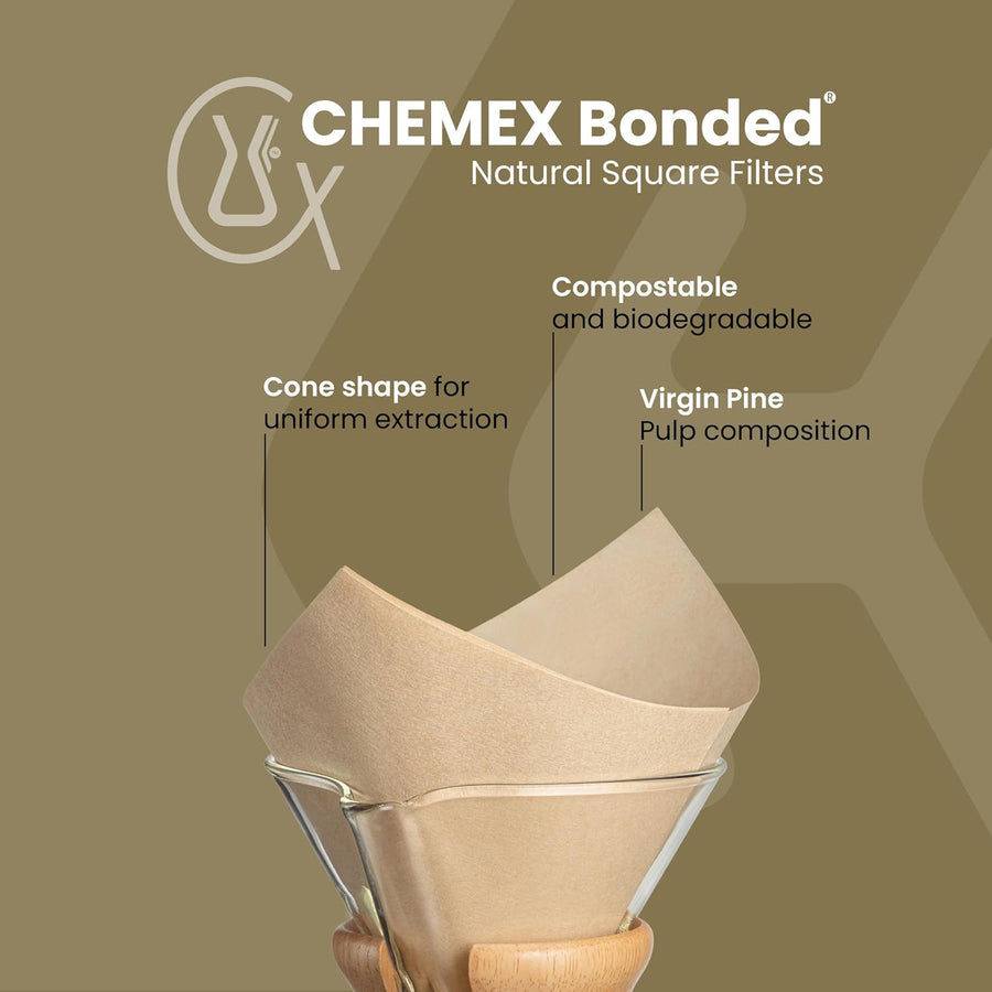 Chemex Pre-Folded Natural Filter Squares (FSU-100) available from ozonecoffee.mom