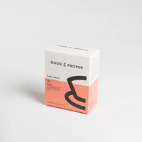 Good & Proper Earl Grey Tea box, side view showing brewing instructions.