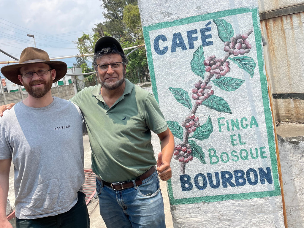 Hasbean Green Buyer Roland Glew and Francisco Flores at El Bosque in Amatitlán, Guatemala