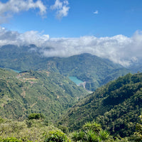 The view of the Pirrís Hydroelectric Dam from La Ladera farm in Leon Cortes, Costa Rica.