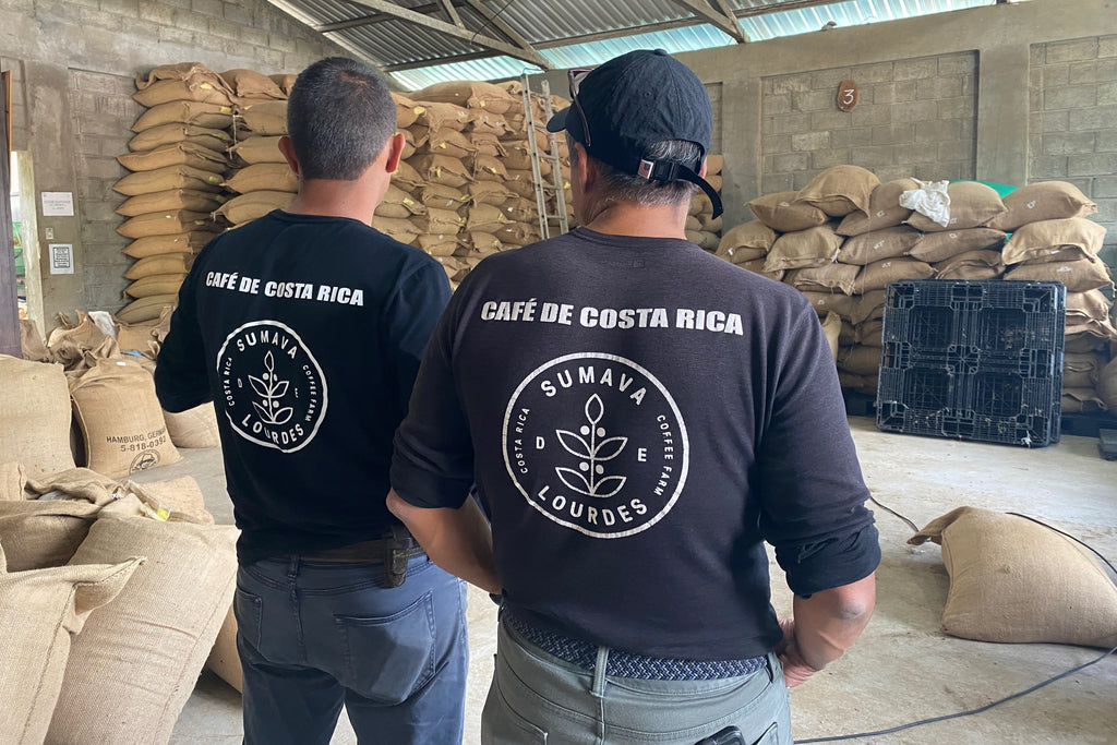 Esteban Arrieta and Francisco Mena in the Sumava green coffee warehouse