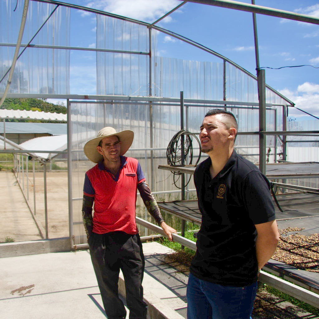 Allan Oviedo and Davian Campos of Exclusive Coffees at the Don Joel micromill