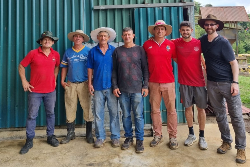 OCR Green Buyer Roland and the Aguilera brothers at their micromill in Alajuela, Costa Rica