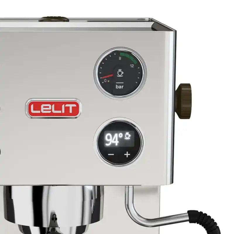 Lelit Victoria PL91T LCC OLED display and pressure gauge close-up