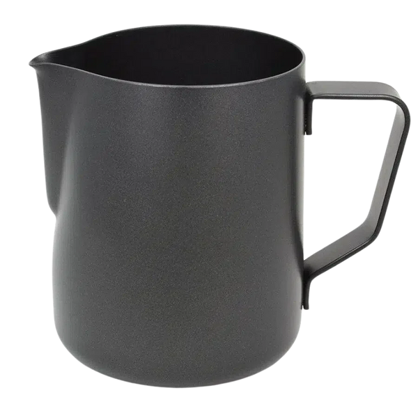 Rhino Stealth Black Milk Pitcher - High-quality stainless steel milk pitcher for professional baristas from Ozone Coffee