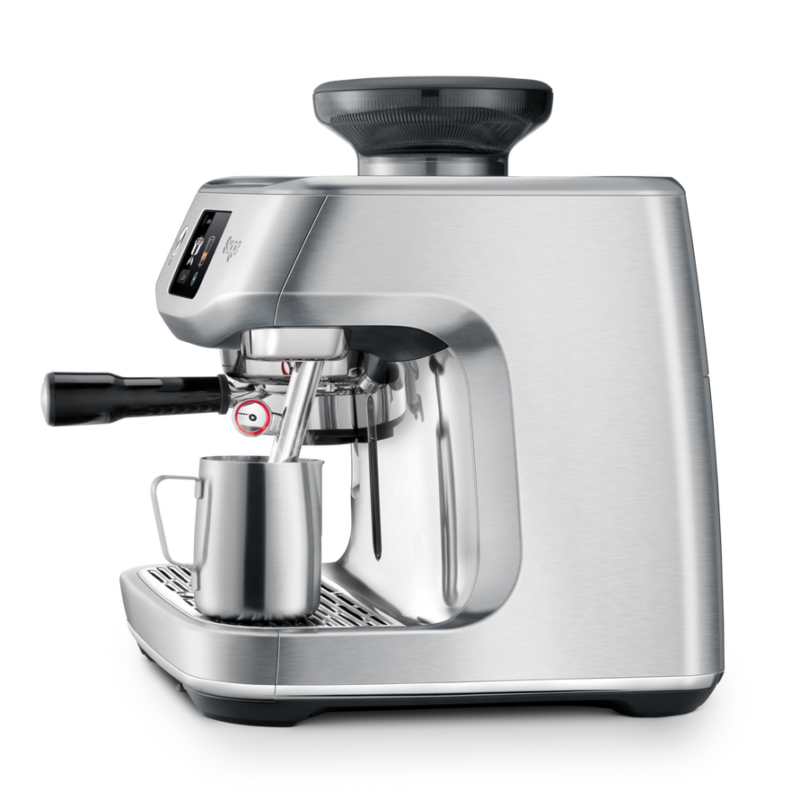 Sage Oracle Jet BES985 with milk steaming wand in stainless steel steaming pitcher