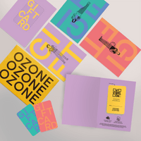 Ozone coffee gift cards flat lay showing multiple colour options