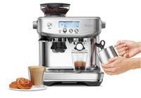 Sage Barista Pro SES878 espresso machine side view showing steam wand and LCD display